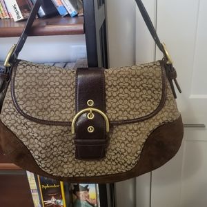 Authentic Coach Purse 6808 Black Leather Signature Canvas Soho Hobo Handbag CL